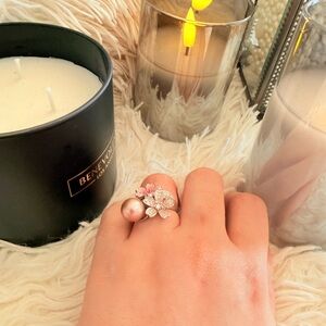 Elegant 12mm Edison Purple Pink Pearl on Silver Floral Ring